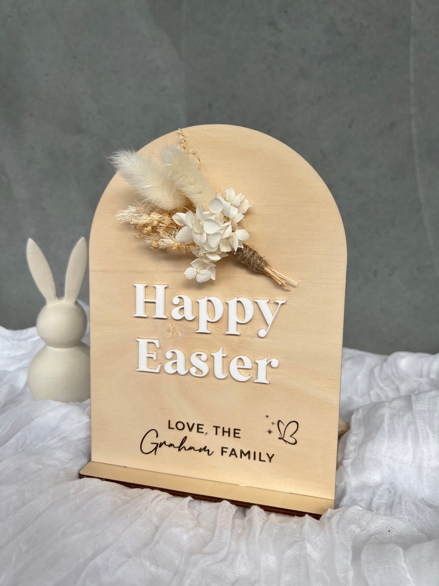 Happy Easter Plaque with dried florals