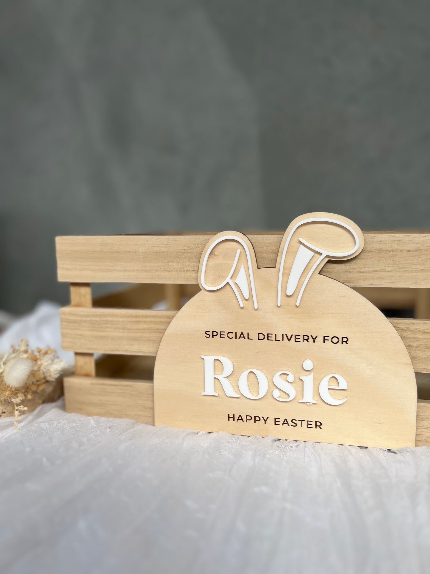 Crate with custom plaque