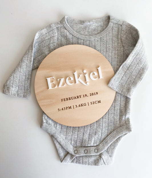 Birth details, acrylic text plaque