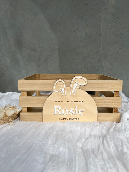 Crate with custom plaque