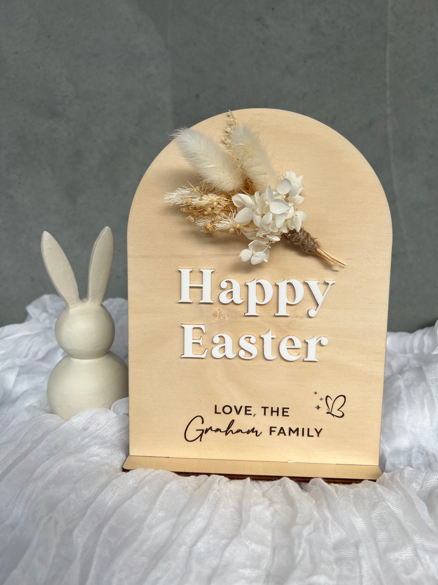 Happy Easter Plaque with dried florals