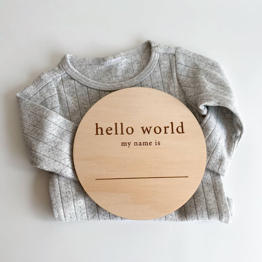 hello world my name is announcement plaque
